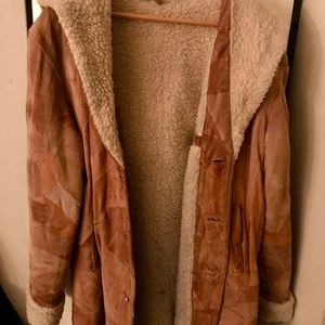 Vintage Suede Shearling Coat w/Hood